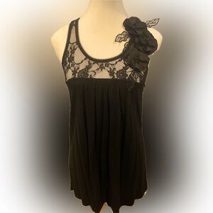 Rue21 Black Tank With Lace And Flower Detail Size S